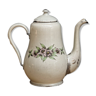 Cafetière fleurie, tôle émaillée