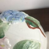 Vintage slip pot with hydrangea pattern