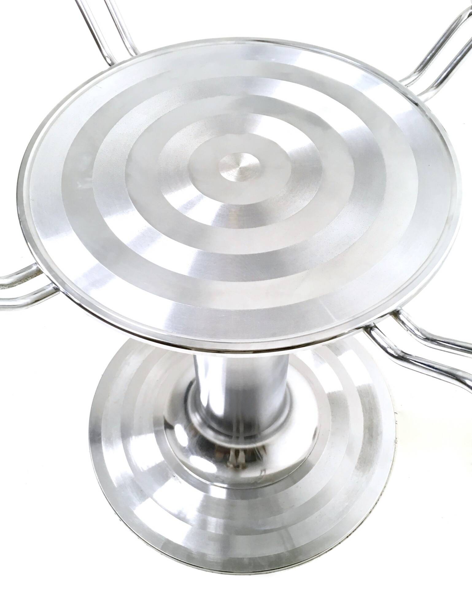 Chromed Metal Dining Table with a Round Tempered Glass Top, Italy