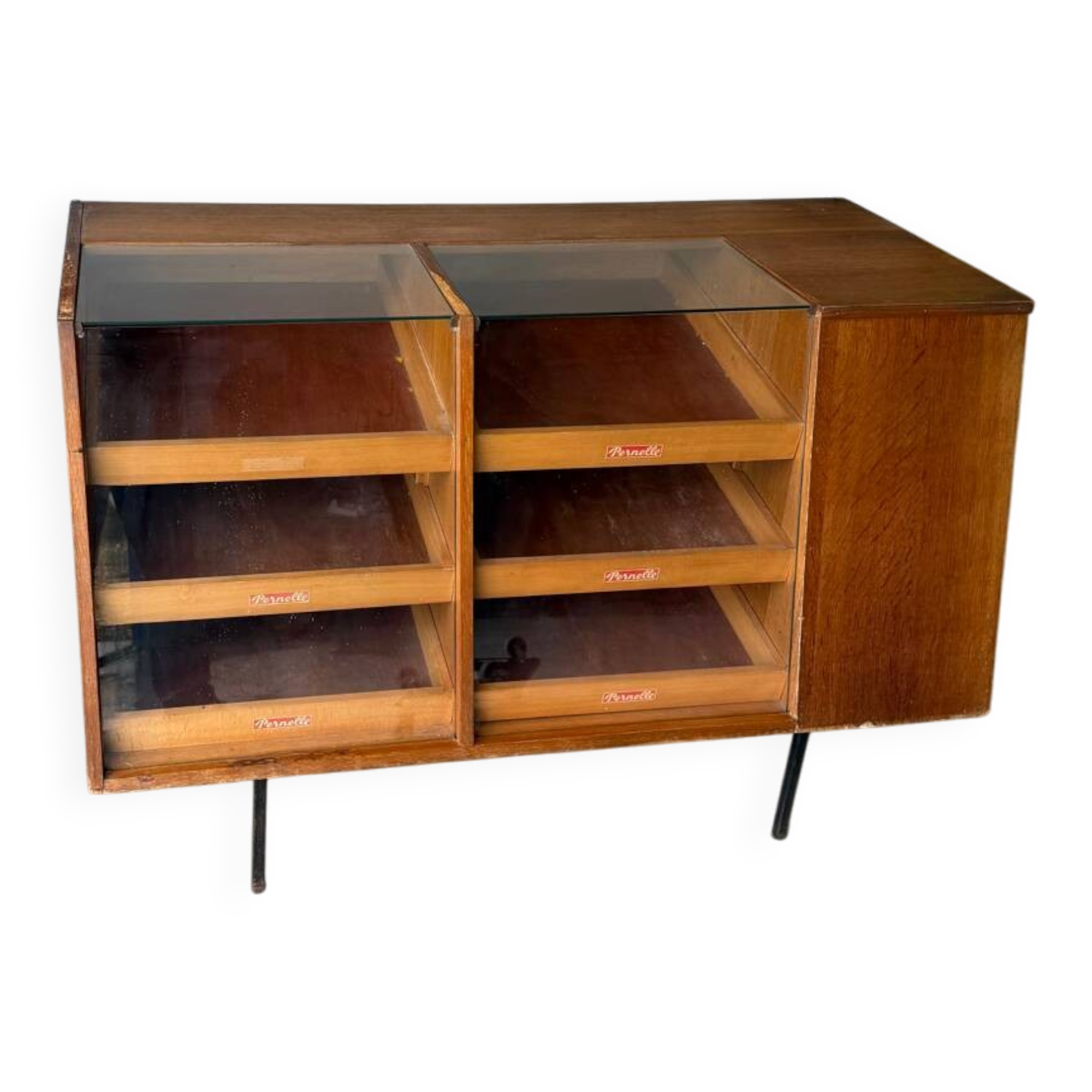 Antique teak craft shop furniture / counter / haberdashery display cabinet.
