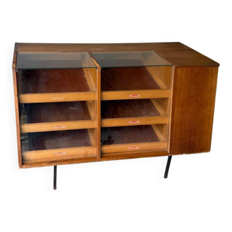 Antique teak craft shop furniture / counter / haberdashery display cabinet.