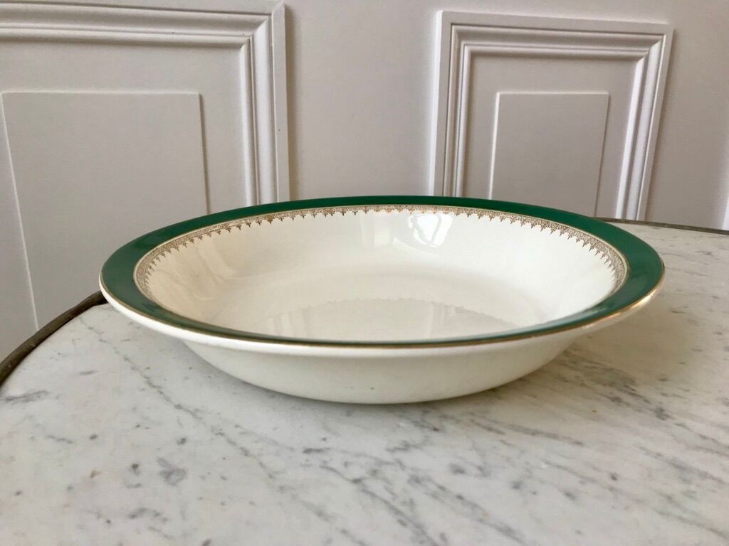 hollow dish Digoin Sarreguemines model "Martine" green and golden 50s