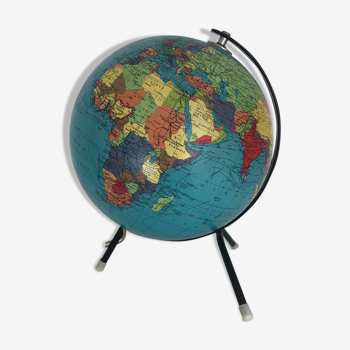 Globe terrestre tripode Taride verre vintage 1965 - 28 cm