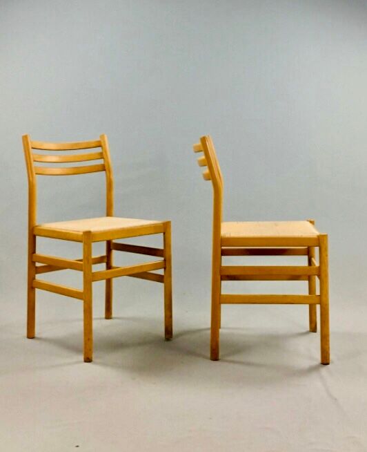 Suite of 6 beech and straw chairs by Pierre Gautier Delaye