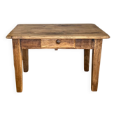 Old coffee table in solid oak and walnut from the 19th century, one belt drawer