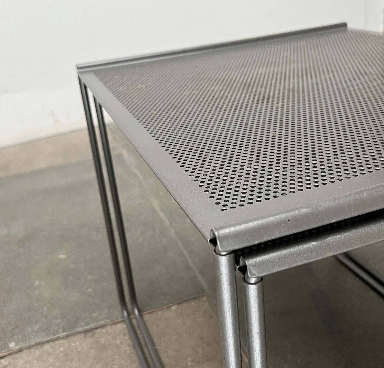 Postmodern perforated metal nesting side tables from Ikea, 1980s, set of 2.