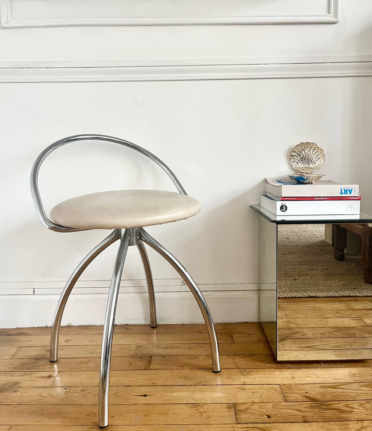 Vintage chrome metal swivel chair