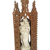 Carved wooden altar chapel shape with virgin al child h 58 cm religion
