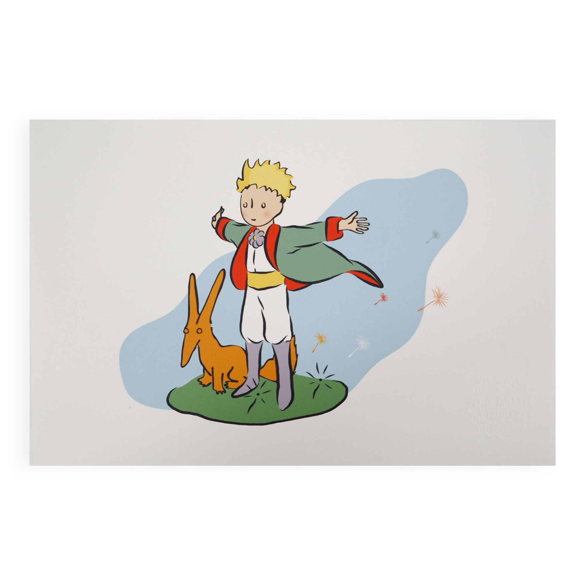 Antoine de Saint-Exupéry : Le Petit Prince et son ami le renard, lithographie