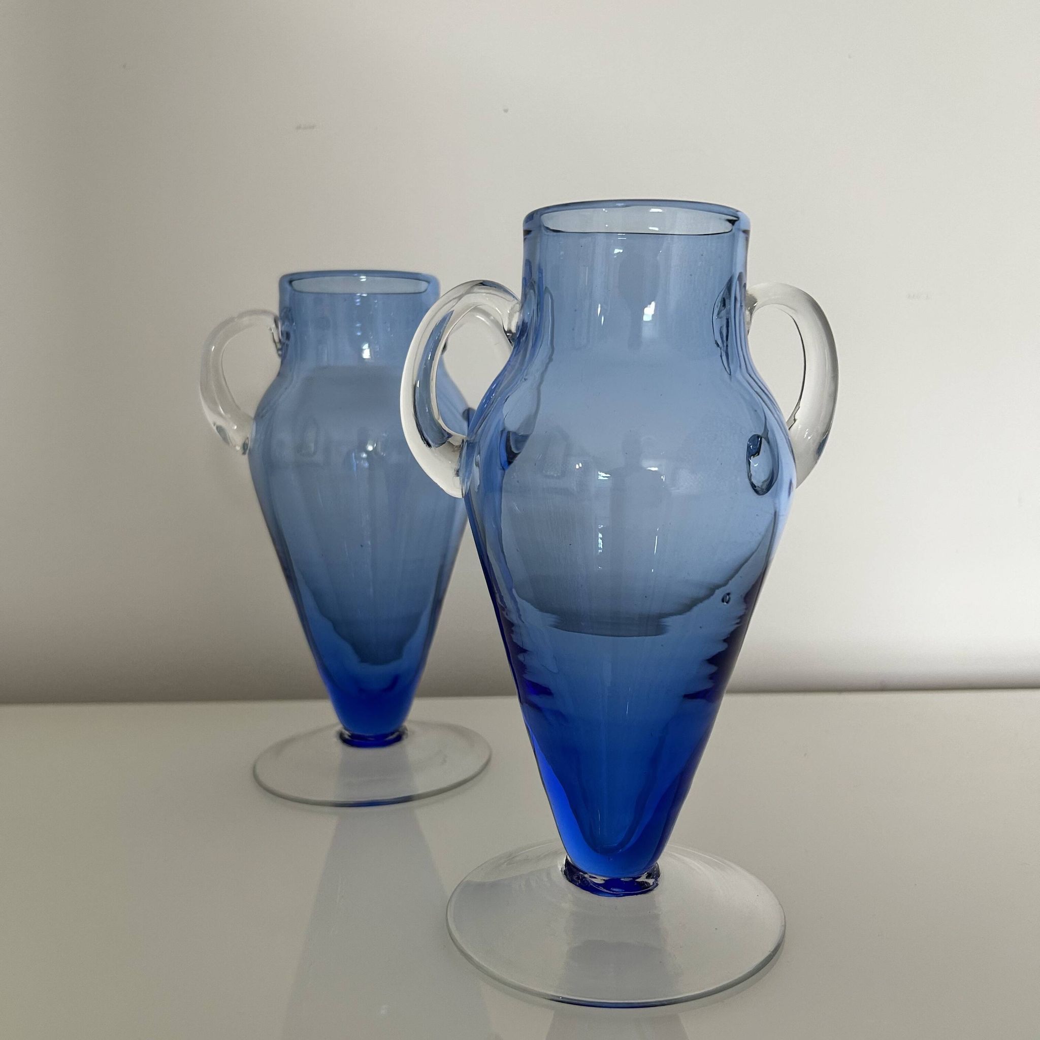 Pair of glacier blue glass vases