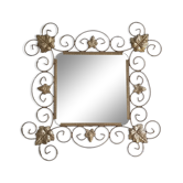 Square mirror with vine leaves and golden metal windings, 1960s