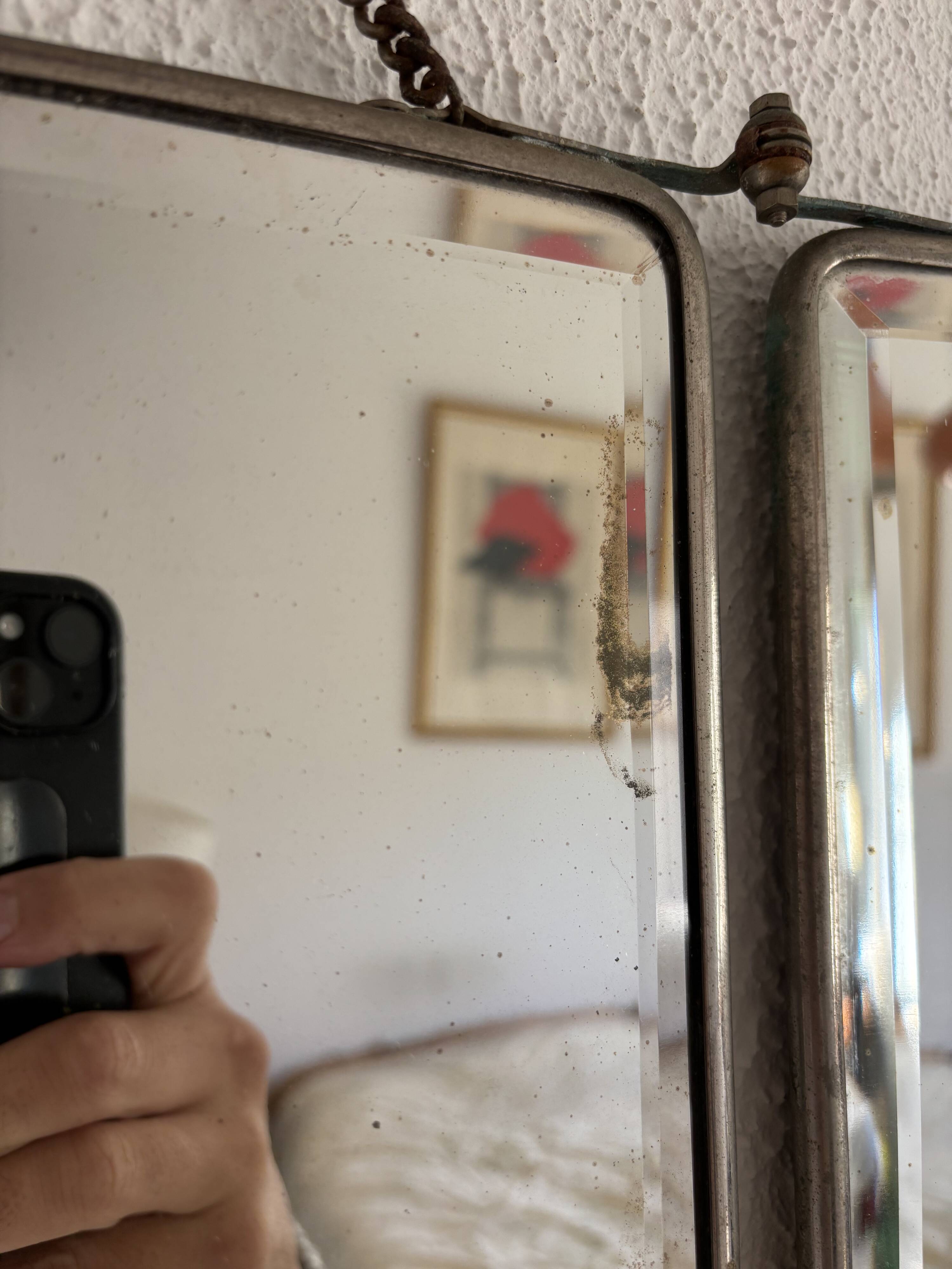 Miroir vintage 1930 triptyque barbier cristal biseauté- 25 x 58 cm