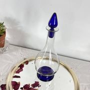 Art Deco glass carafe with glass stopper and blue base 0.7 l