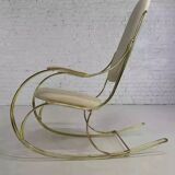 1960s rocking chair in brass and ecru imitation leather