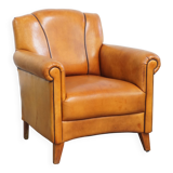Sheepskin Leather Armchair and Dark Brown Piping