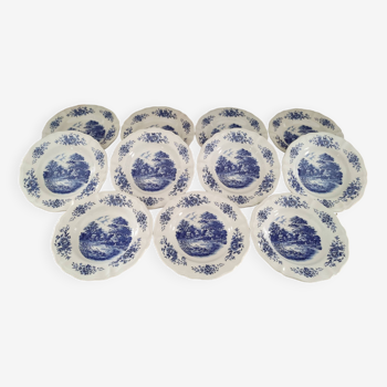 Set of 11 Sarreguemines soup plates Romantic blue model