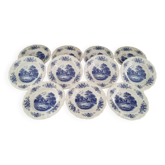 Lot de 11 assiettes creuses Sarreguemines modèle Romantic bleu