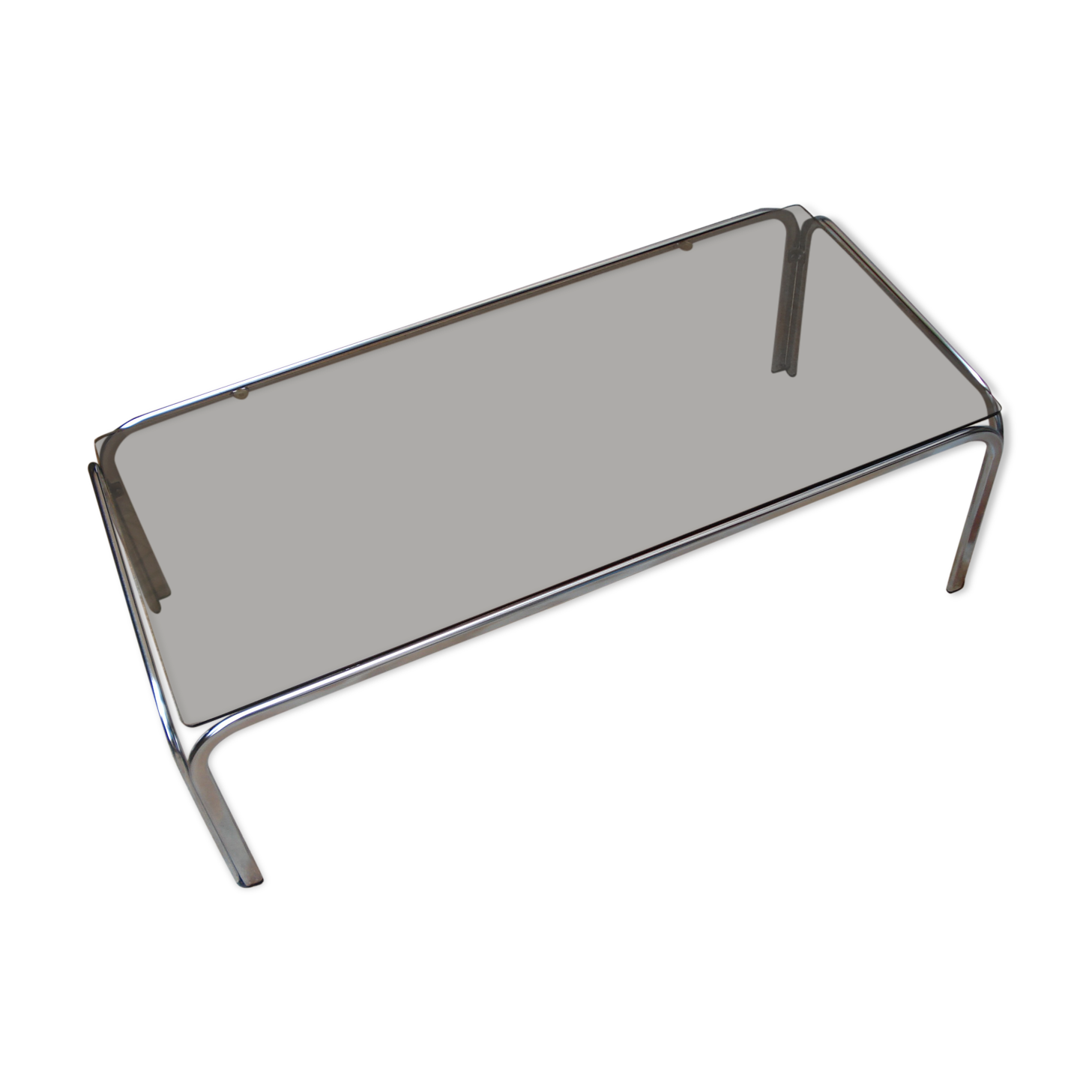 COFFEE TABLE 1970 PIETEMENT CHROME TOP GLASS SMOKE BROWN