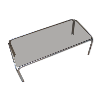 COFFEE TABLE 1970 PIETEMENT CHROME TOP GLASS SMOKE BROWN