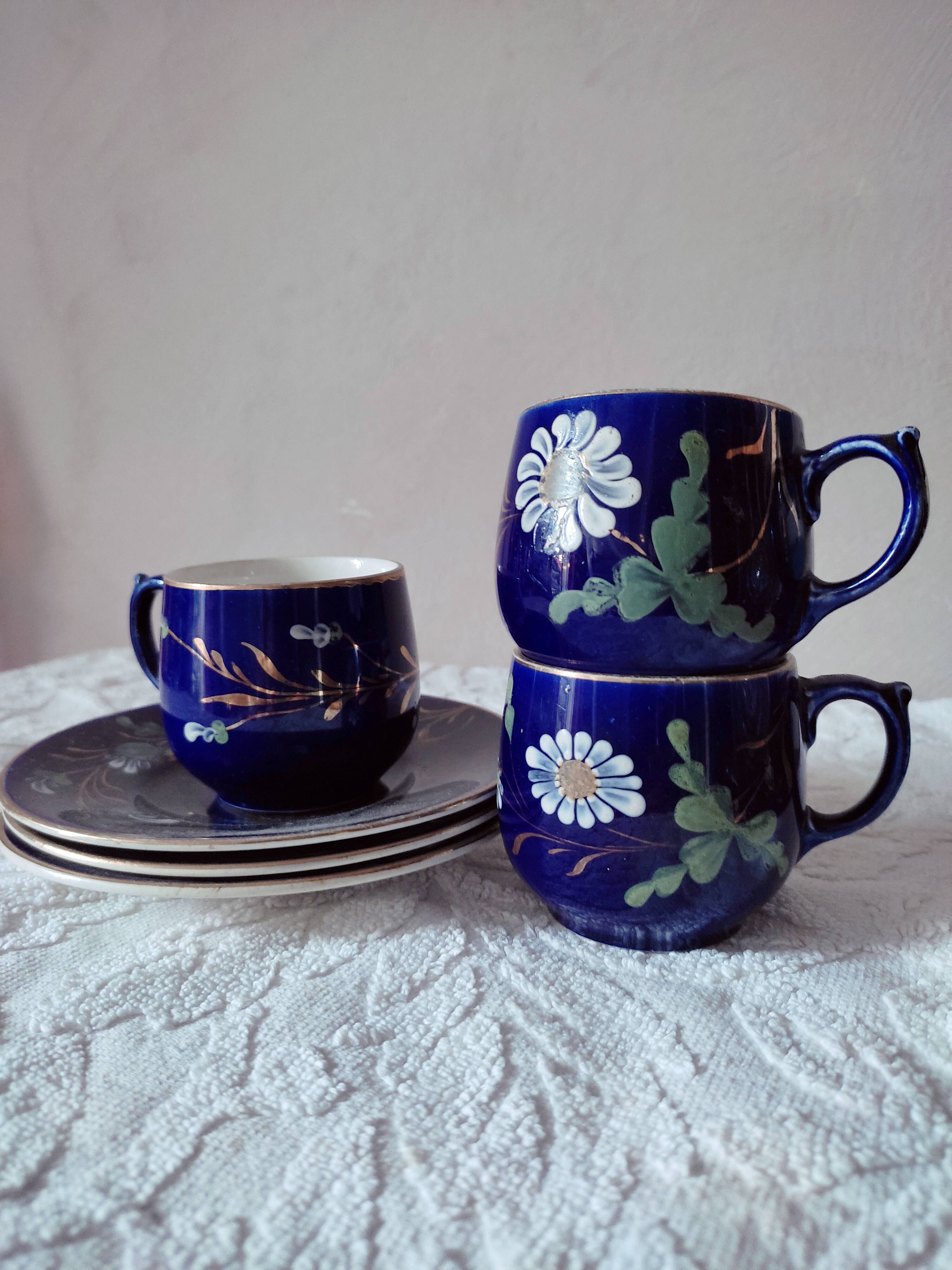 3 midnight blue coffee cups Sarreguemines