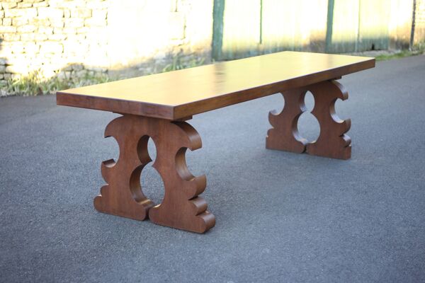 Grande table bois avec pieds sculptés, table artisanale, table bois massif, table de salon, table