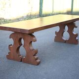 Grande table bois avec pieds sculptés, table artisanale, table bois massif, table de salon, table