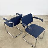 Paire fauteuils Marcel Breuer B64 Knoll tissu bleu