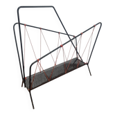 Vintage perforated metal magazine rack with cord handles by Matégot from the 1950s-60s.