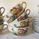 Fine mother-of-pearl and floral porcelain cups, Japan