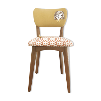 Chaise vintage applique brodée visage de fillette