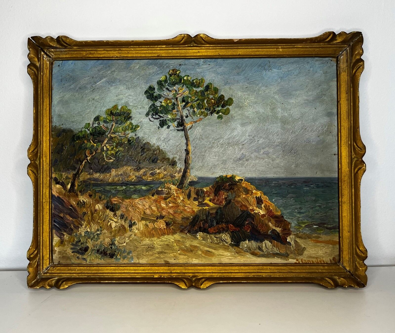 Oil painting on wooden panel, beautiful southern landscape