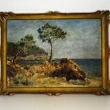 Oil painting on wooden panel, beautiful southern landscape