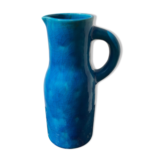 Blue ceramic vintage pitcher