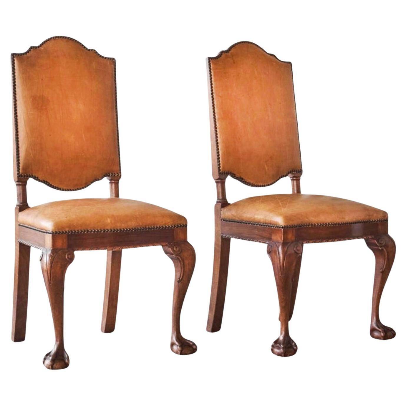 Paires rares de chaises 't Woonhuys Amsterdam cuir patiné, années 1920