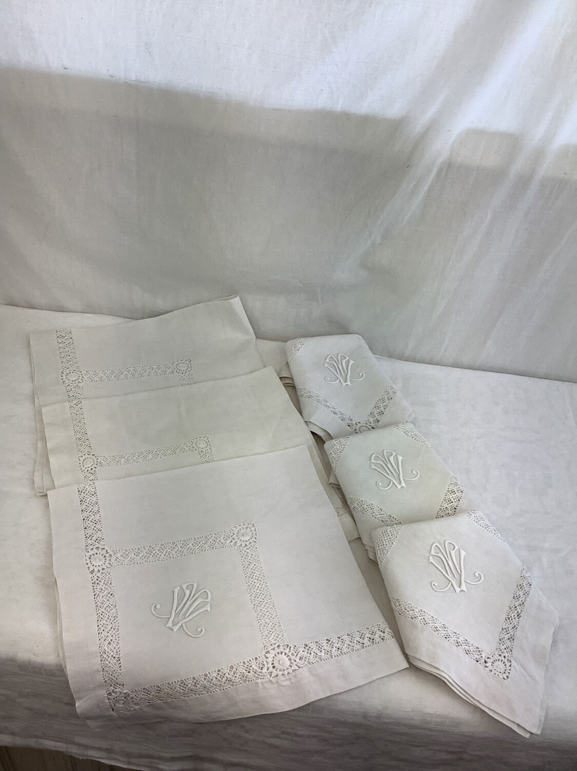6 Antique Linen Napkins monogram