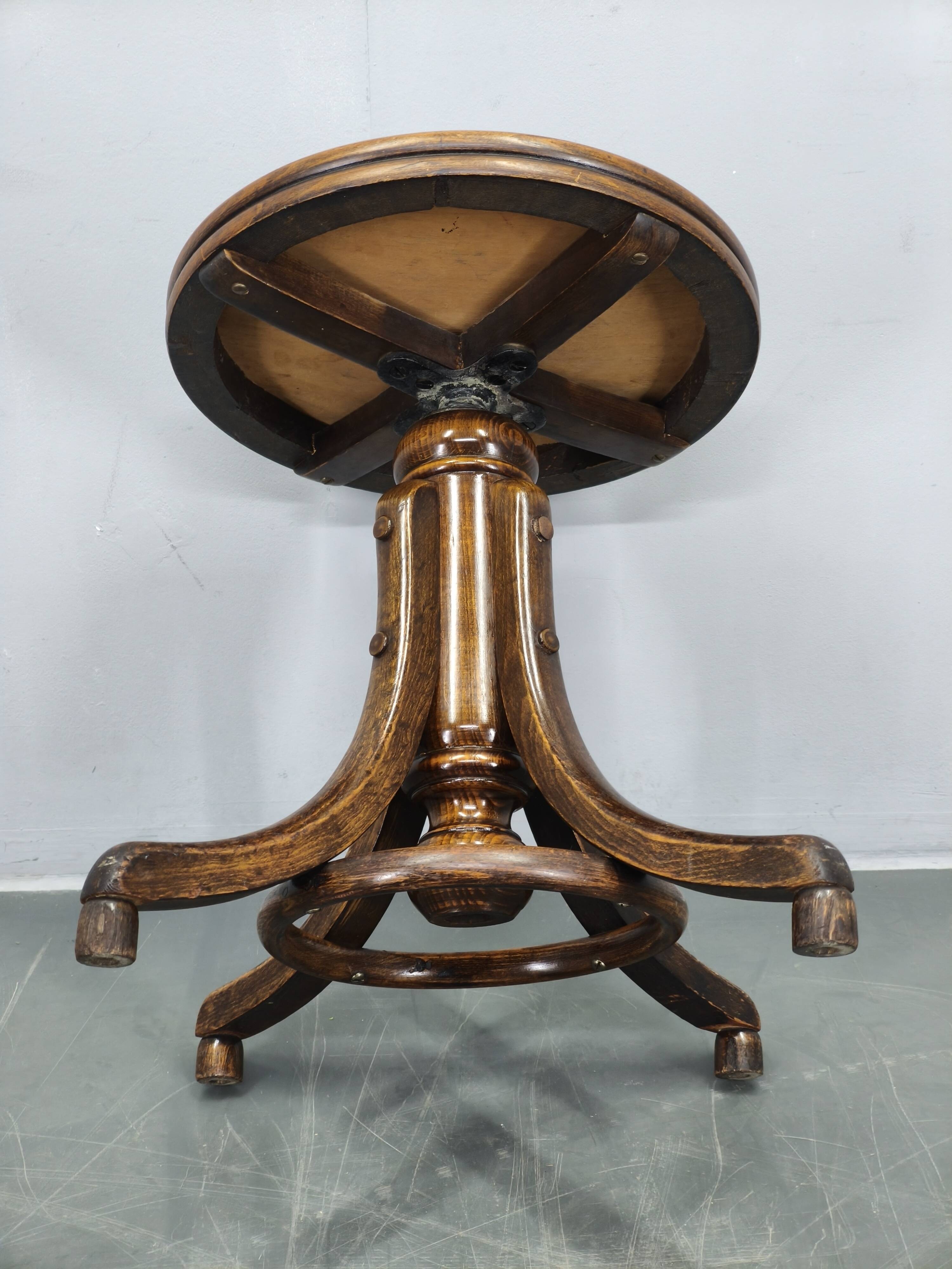 Art Deco Adjustable Piano Stool by Fischel, Czechoslovakia 1930s