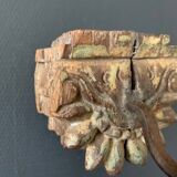 Wall hook in hand-carved wood and iron, antique, India, 1920