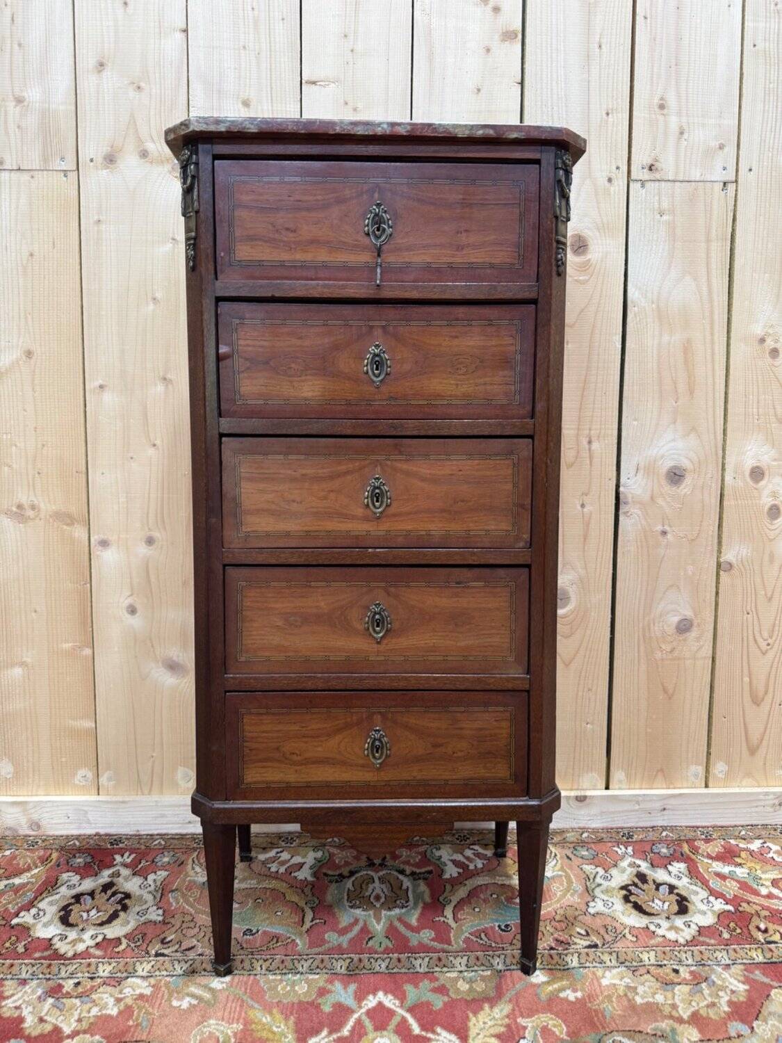 Five-drawer chest – Transitional Style – Marquetry and marble