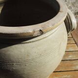 Ancien Pot à Graisse en Grès Beige H 22,5 cm