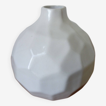 faceted designer vase in white ceramic