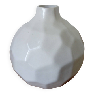 faceted designer vase in white ceramic