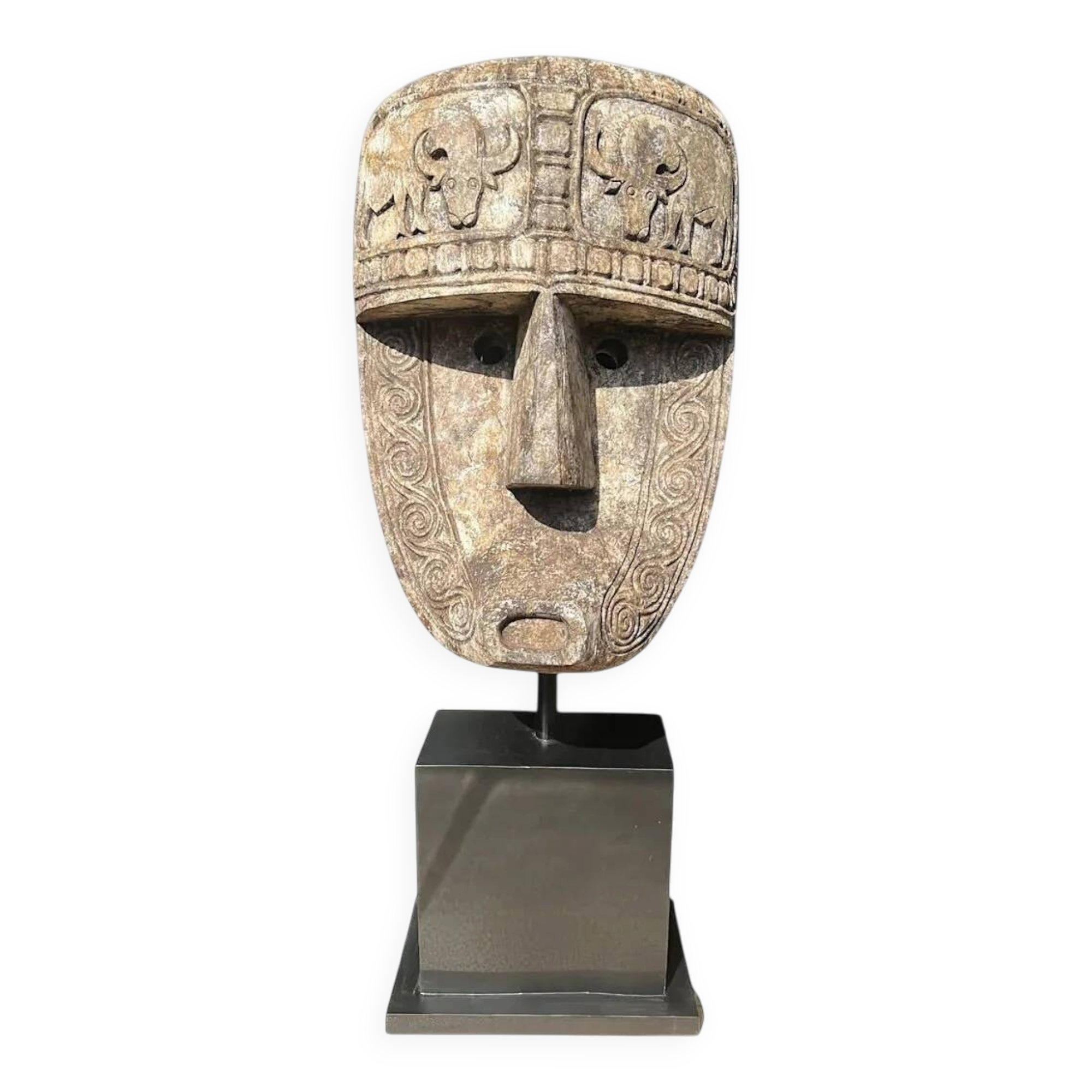 Large sculpture, handcrafted Suar wood totem.