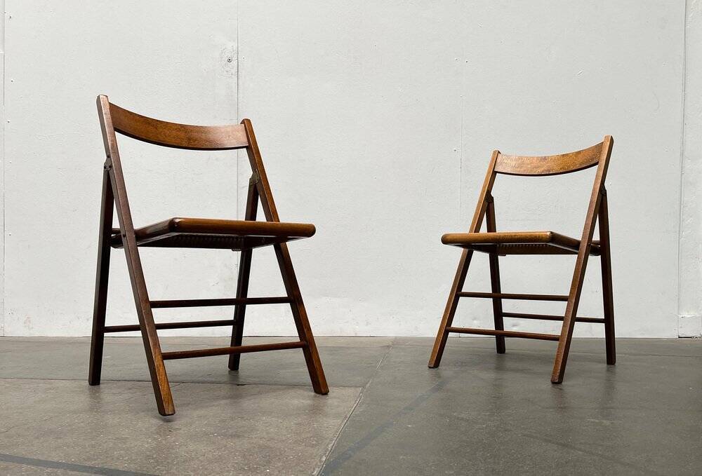 Mid-century wooden folding chair set with Viennese wicker seats, 1960s.