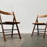 Mid-century wooden folding chair set with Viennese wicker seats, 1960s.