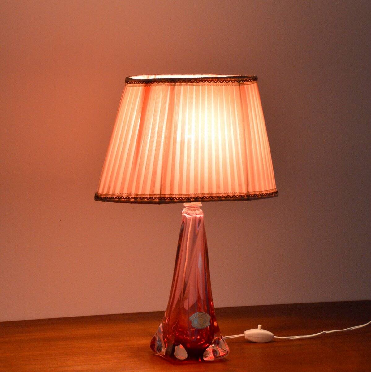 Val St-Lambert Belgium vintage crystal table lamp 1960s