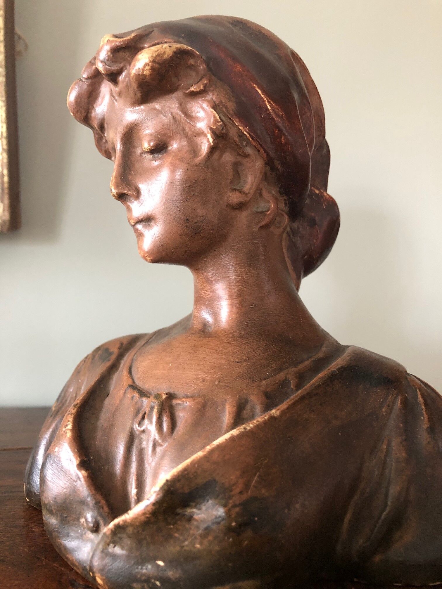 Plaster bust: girl in scarf