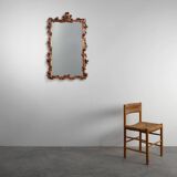 Romantic Wooden Mirror with Floral Details, France 1950s