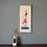 Mid-century modern swedish "The royal guard" vintage figurative watercolor & gouache painting
