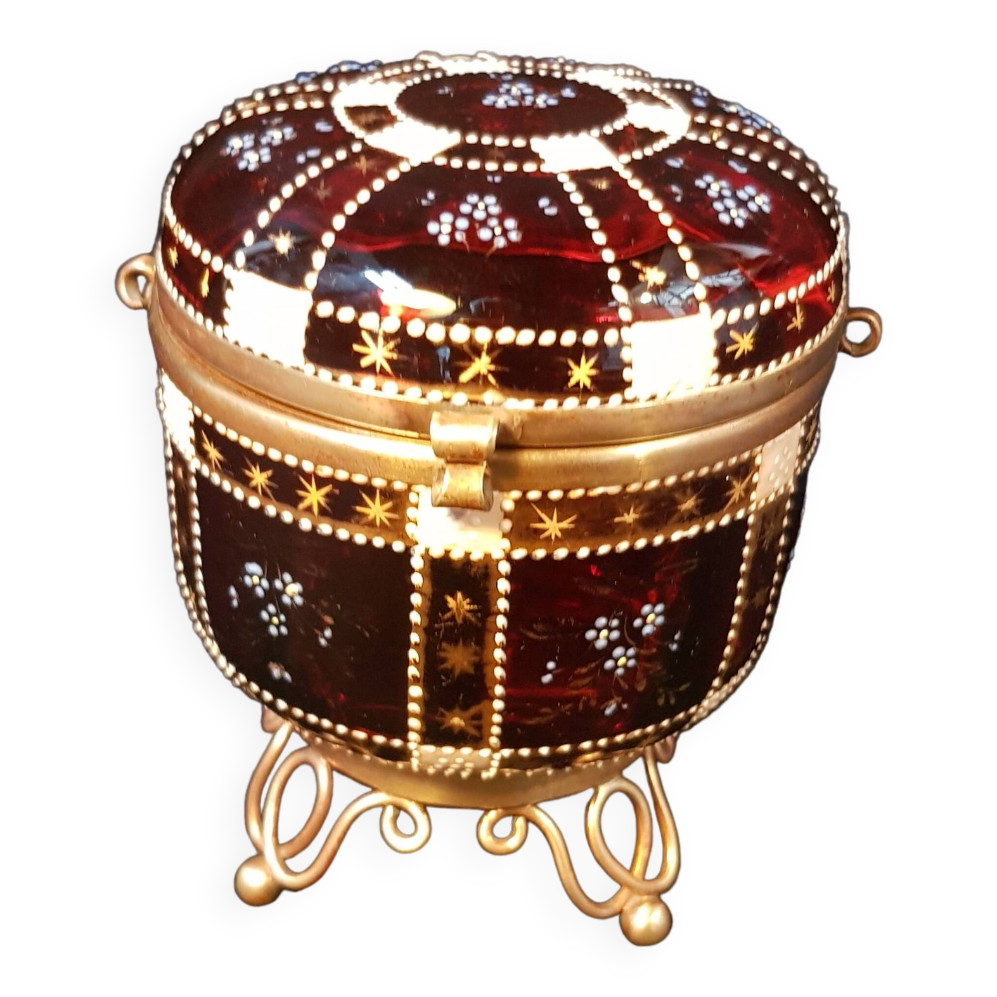 Jewelry box, candy box in gilded and enameled glass