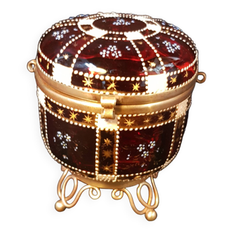 Jewelry box, candy box in gilded and enameled glass